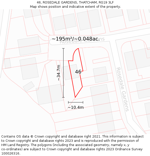 46, ROSEDALE GARDENS, THATCHAM, RG19 3LF: Plot and title map