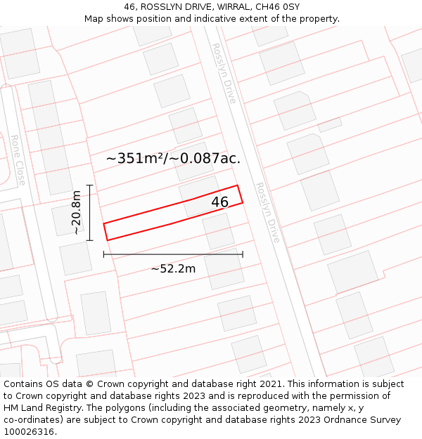 46, ROSSLYN DRIVE, WIRRAL, CH46 0SY: Plot and title map