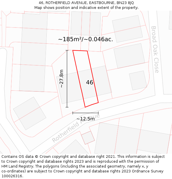 46, ROTHERFIELD AVENUE, EASTBOURNE, BN23 8JQ: Plot and title map