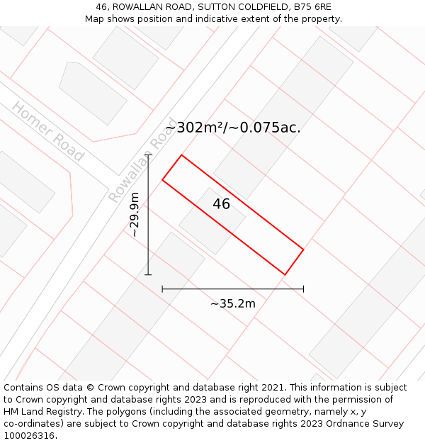 46, ROWALLAN ROAD, SUTTON COLDFIELD, B75 6RE: Plot and title map