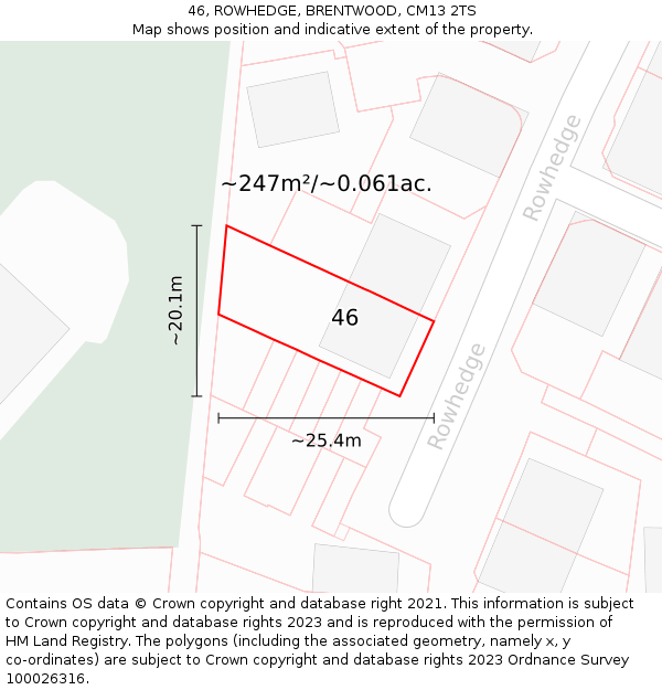 46, ROWHEDGE, BRENTWOOD, CM13 2TS: Plot and title map