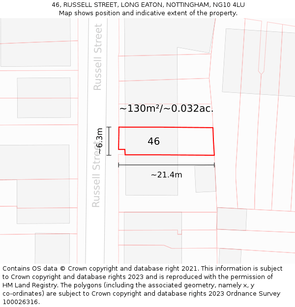 46, RUSSELL STREET, LONG EATON, NOTTINGHAM, NG10 4LU: Plot and title map