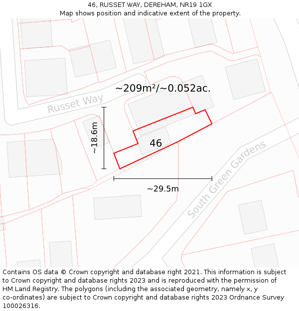 46, RUSSET WAY, DEREHAM, NR19 1GX: Plot and title map