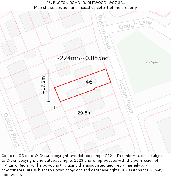 46, RUSTON ROAD, BURNTWOOD, WS7 3RU: Plot and title map