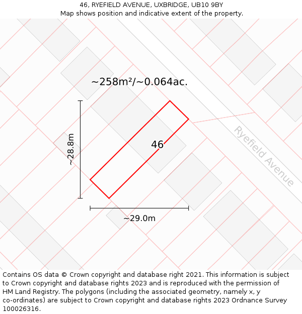 46, RYEFIELD AVENUE, UXBRIDGE, UB10 9BY: Plot and title map