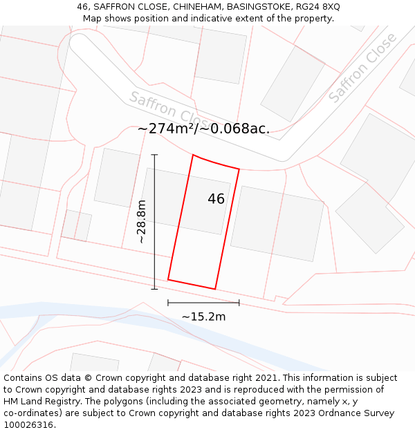 46, SAFFRON CLOSE, CHINEHAM, BASINGSTOKE, RG24 8XQ: Plot and title map