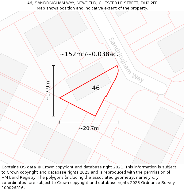 46, SANDRINGHAM WAY, NEWFIELD, CHESTER LE STREET, DH2 2FE: Plot and title map