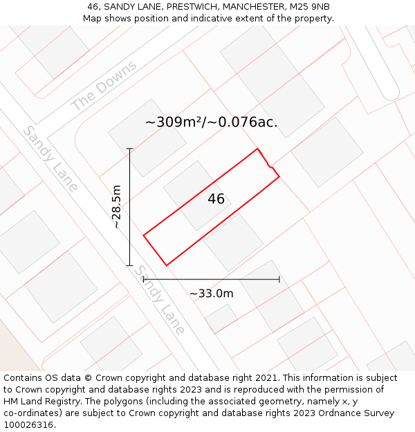 46, SANDY LANE, PRESTWICH, MANCHESTER, M25 9NB: Plot and title map