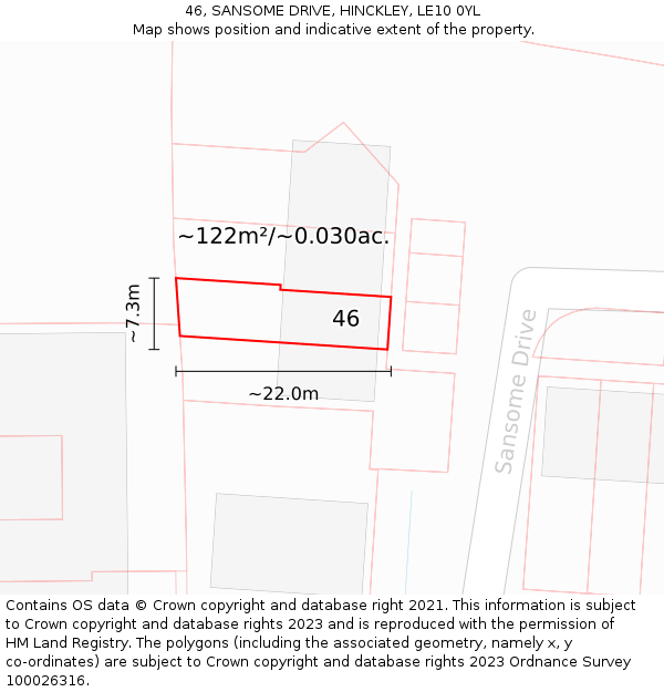 46, SANSOME DRIVE, HINCKLEY, LE10 0YL: Plot and title map