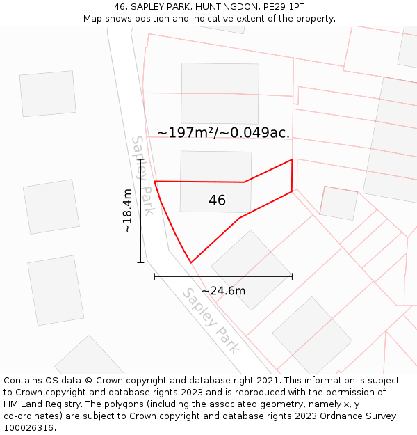 46, SAPLEY PARK, HUNTINGDON, PE29 1PT: Plot and title map