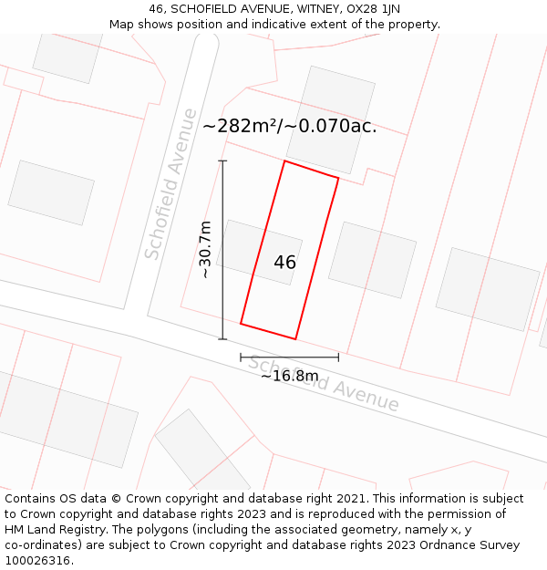 46, SCHOFIELD AVENUE, WITNEY, OX28 1JN: Plot and title map