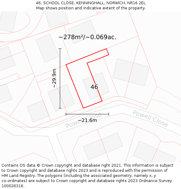 46, SCHOOL CLOSE, KENNINGHALL, NORWICH, NR16 2EL: Plot and title map