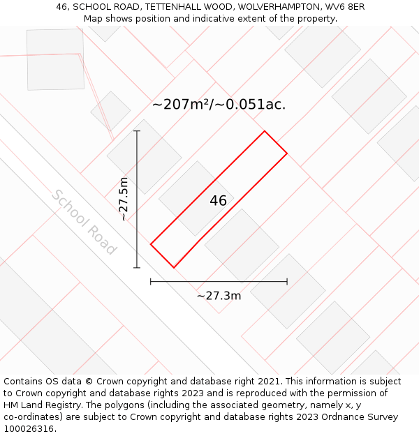 46, SCHOOL ROAD, TETTENHALL WOOD, WOLVERHAMPTON, WV6 8ER: Plot and title map