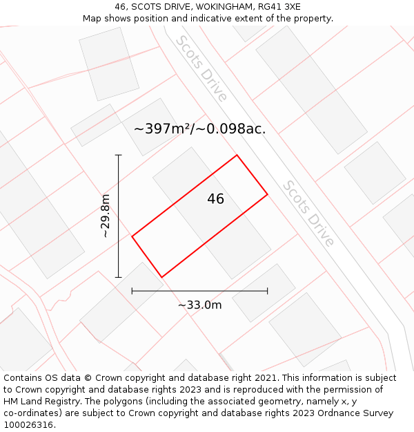 46, SCOTS DRIVE, WOKINGHAM, RG41 3XE: Plot and title map