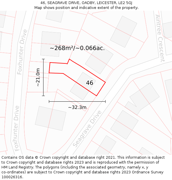 46, SEAGRAVE DRIVE, OADBY, LEICESTER, LE2 5GJ: Plot and title map