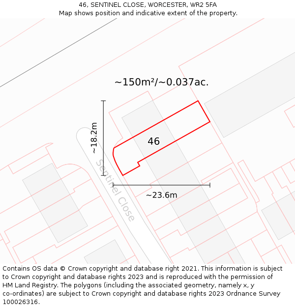 46, SENTINEL CLOSE, WORCESTER, WR2 5FA: Plot and title map