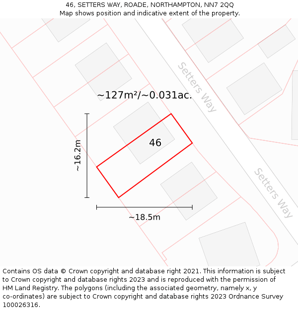 46, SETTERS WAY, ROADE, NORTHAMPTON, NN7 2QQ: Plot and title map