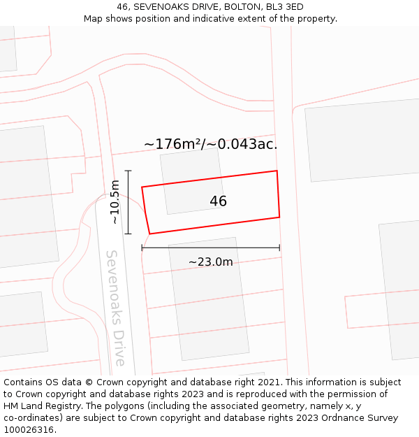 46, SEVENOAKS DRIVE, BOLTON, BL3 3ED: Plot and title map