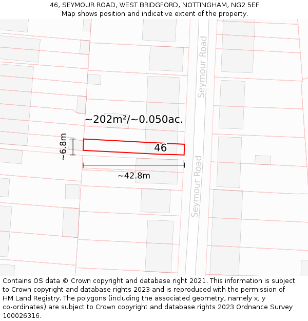 46, SEYMOUR ROAD, WEST BRIDGFORD, NOTTINGHAM, NG2 5EF: Plot and title map