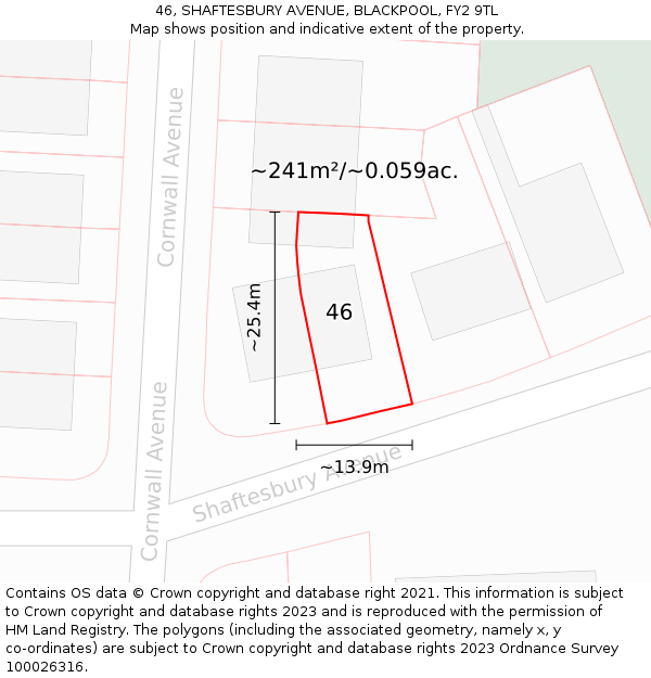 46, SHAFTESBURY AVENUE, BLACKPOOL, FY2 9TL: Plot and title map