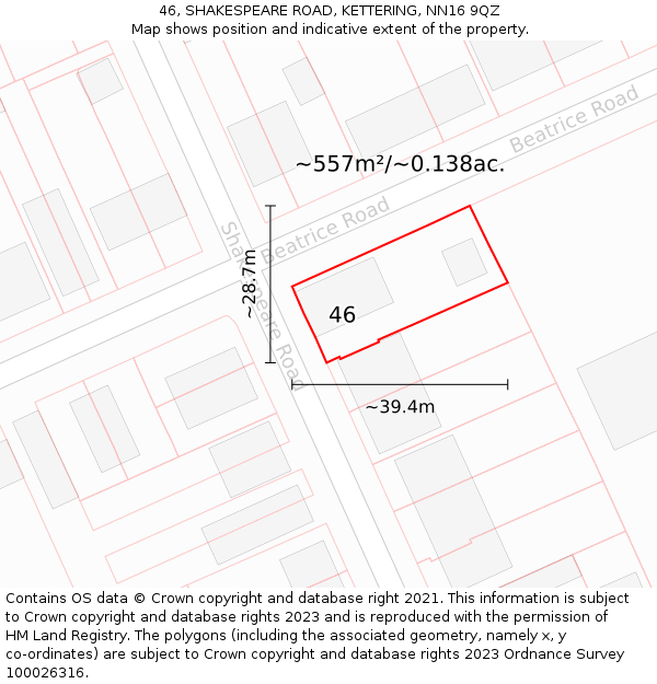 46, SHAKESPEARE ROAD, KETTERING, NN16 9QZ: Plot and title map