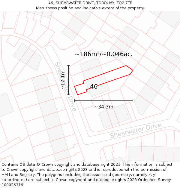 46, SHEARWATER DRIVE, TORQUAY, TQ2 7TP: Plot and title map