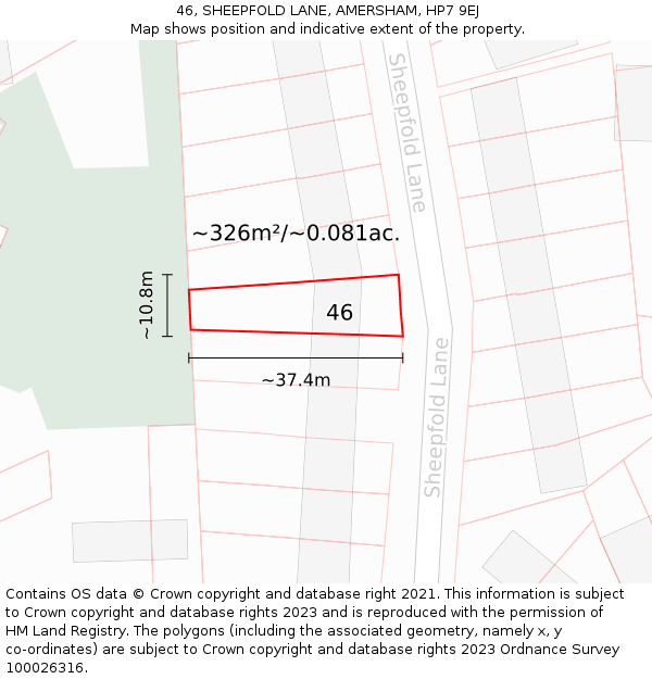 46, SHEEPFOLD LANE, AMERSHAM, HP7 9EJ: Plot and title map