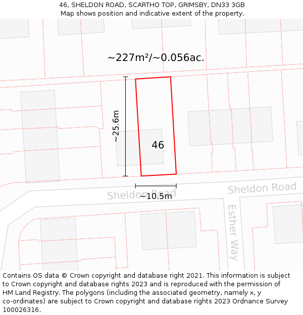 46, SHELDON ROAD, SCARTHO TOP, GRIMSBY, DN33 3GB: Plot and title map