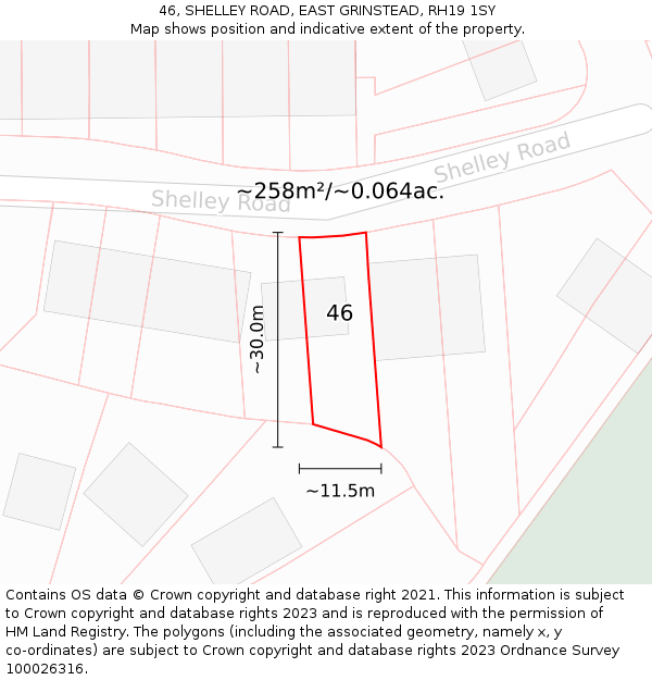 46, SHELLEY ROAD, EAST GRINSTEAD, RH19 1SY: Plot and title map