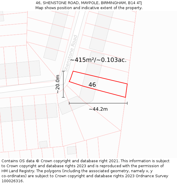 46, SHENSTONE ROAD, MAYPOLE, BIRMINGHAM, B14 4TJ: Plot and title map