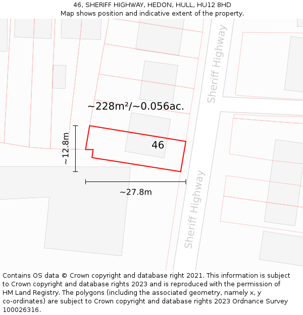 46, SHERIFF HIGHWAY, HEDON, HULL, HU12 8HD: Plot and title map