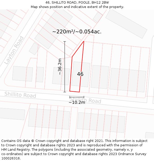 46, SHILLITO ROAD, POOLE, BH12 2BW: Plot and title map