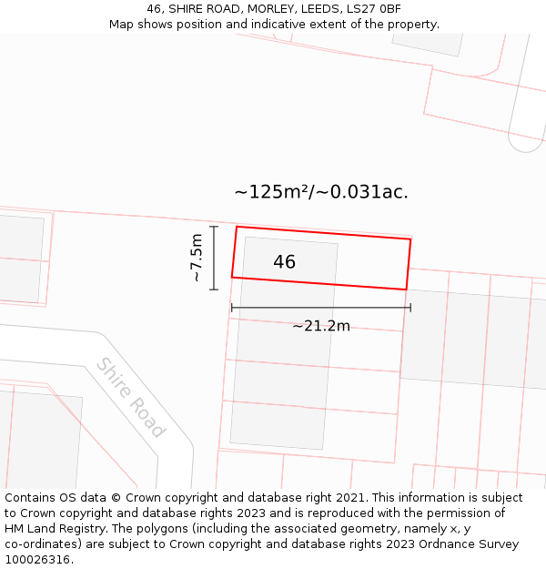 46, SHIRE ROAD, MORLEY, LEEDS, LS27 0BF: Plot and title map