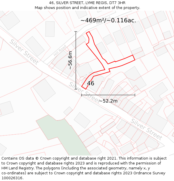 46, SILVER STREET, LYME REGIS, DT7 3HR: Plot and title map