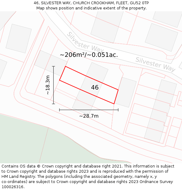 46, SILVESTER WAY, CHURCH CROOKHAM, FLEET, GU52 0TP: Plot and title map