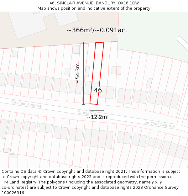 46, SINCLAIR AVENUE, BANBURY, OX16 1DW: Plot and title map