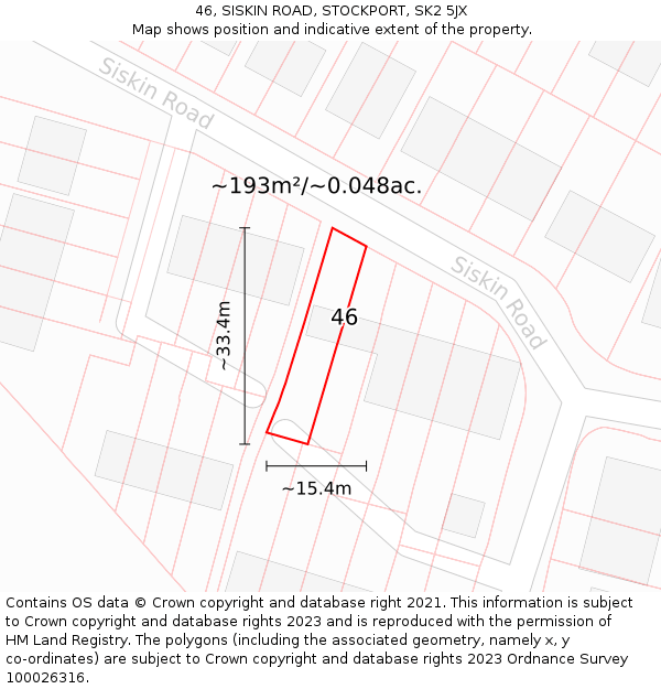 46, SISKIN ROAD, STOCKPORT, SK2 5JX: Plot and title map