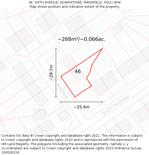 46, SIXTH AVENUE, EDWINSTOWE, MANSFIELD, NG21 9PW: Plot and title map