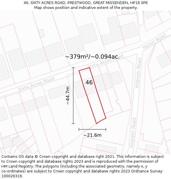 46, SIXTY ACRES ROAD, PRESTWOOD, GREAT MISSENDEN, HP16 0PE: Plot and title map