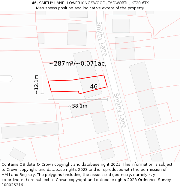 46, SMITHY LANE, LOWER KINGSWOOD, TADWORTH, KT20 6TX: Plot and title map