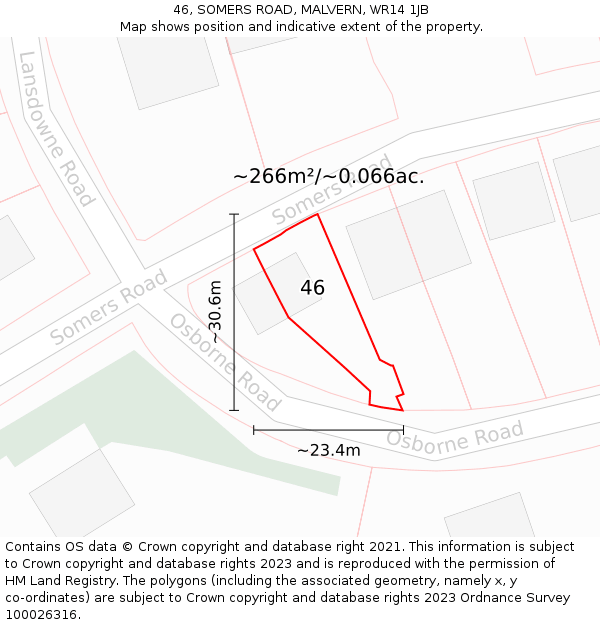 46, SOMERS ROAD, MALVERN, WR14 1JB: Plot and title map