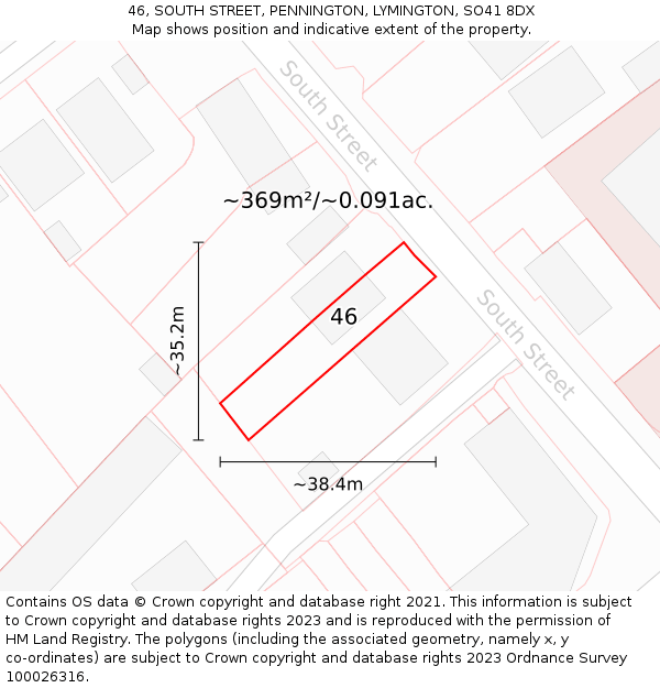 46, SOUTH STREET, PENNINGTON, LYMINGTON, SO41 8DX: Plot and title map