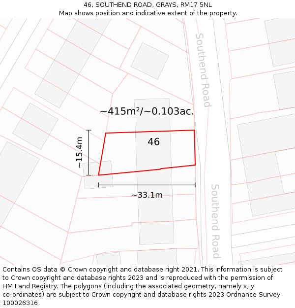 46, SOUTHEND ROAD, GRAYS, RM17 5NL: Plot and title map