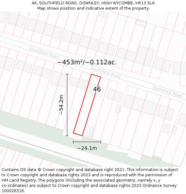 46, SOUTHFIELD ROAD, DOWNLEY, HIGH WYCOMBE, HP13 5LA: Plot and title map