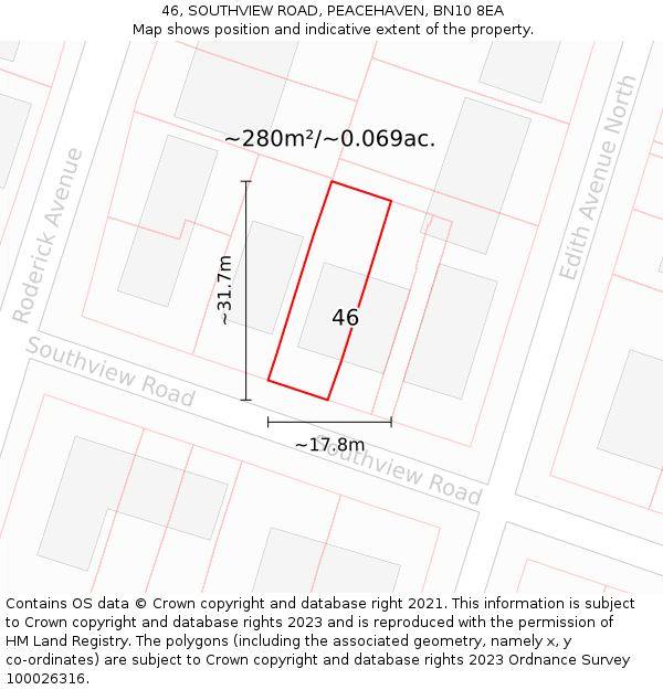 46, SOUTHVIEW ROAD, PEACEHAVEN, BN10 8EA: Plot and title map