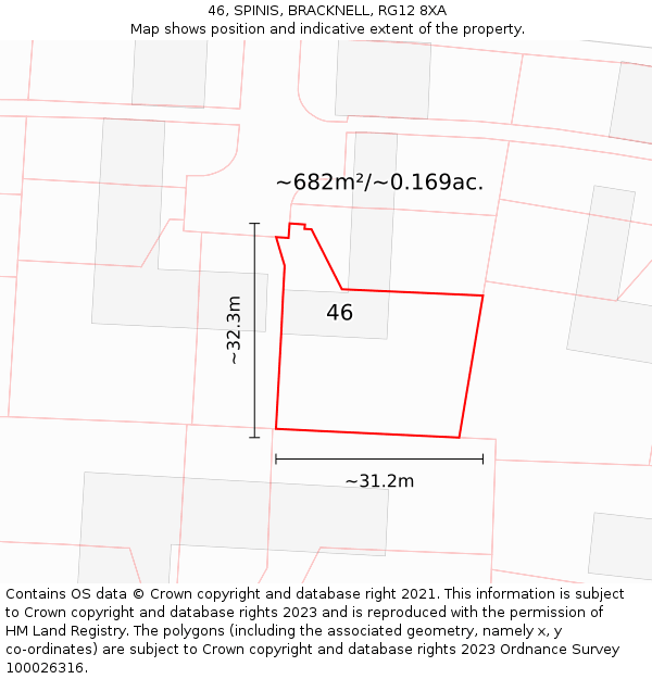 46, SPINIS, BRACKNELL, RG12 8XA: Plot and title map