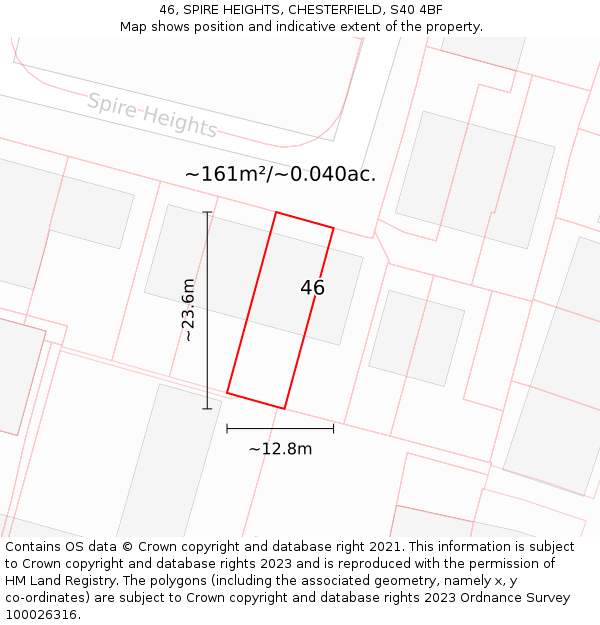 46, SPIRE HEIGHTS, CHESTERFIELD, S40 4BF: Plot and title map