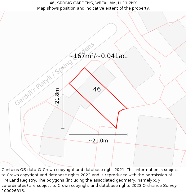 46, SPRING GARDENS, WREXHAM, LL11 2NX: Plot and title map