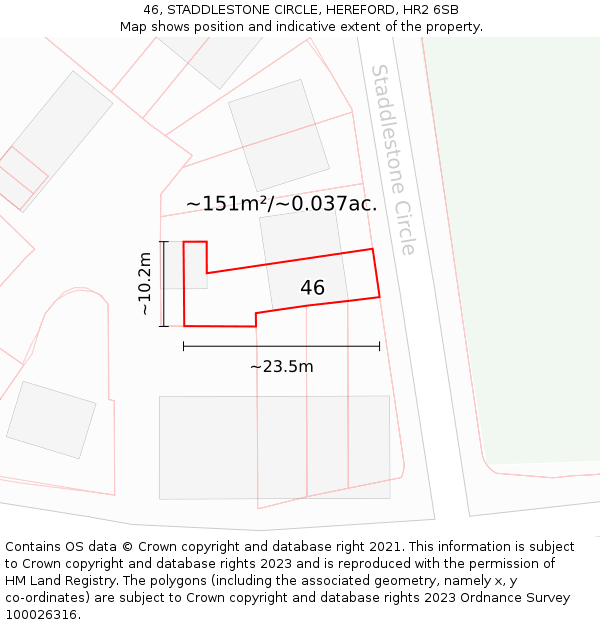 46, STADDLESTONE CIRCLE, HEREFORD, HR2 6SB: Plot and title map