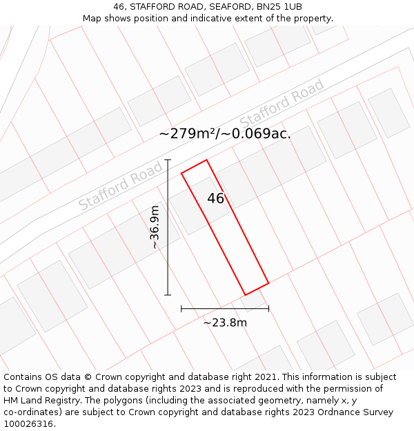 46, STAFFORD ROAD, SEAFORD, BN25 1UB: Plot and title map